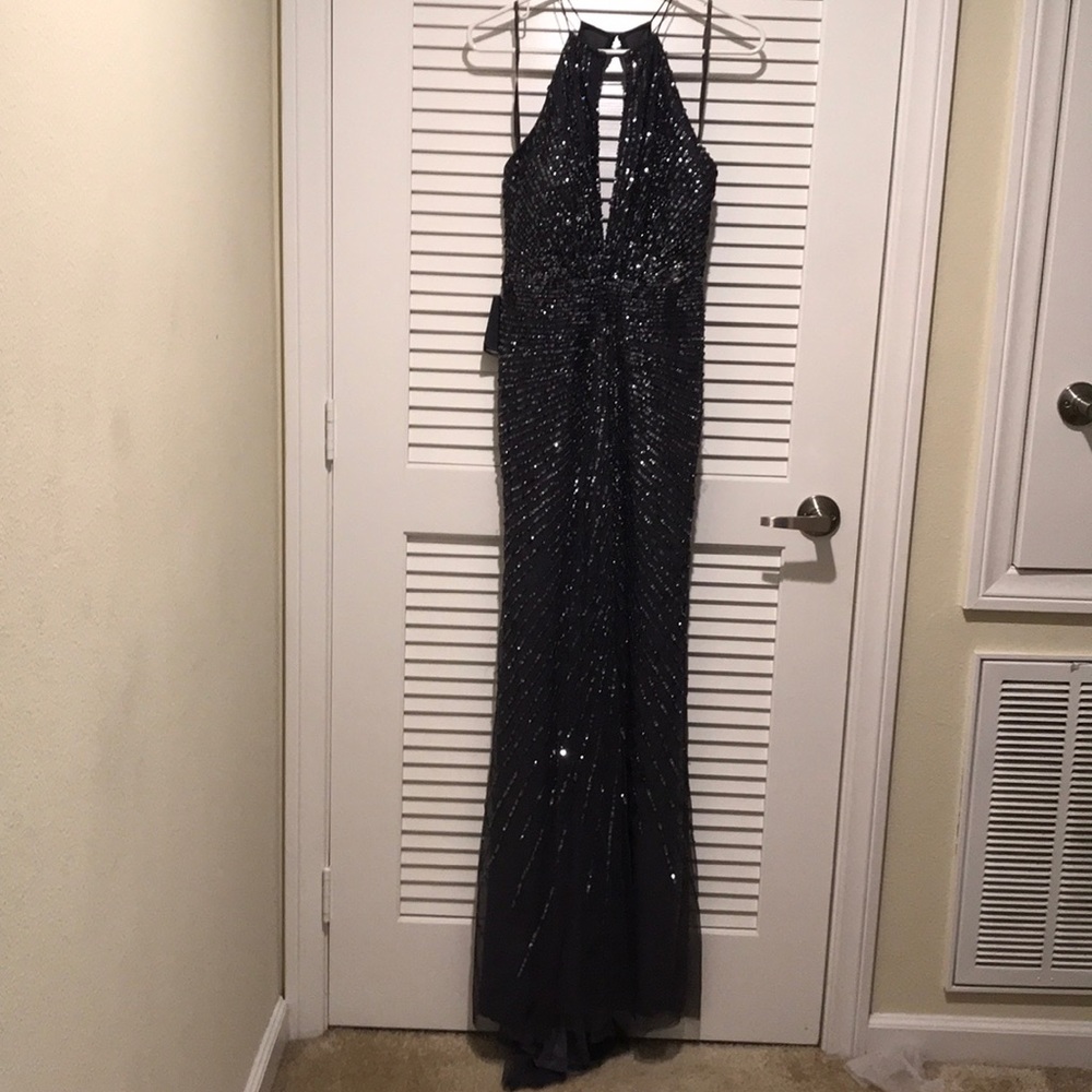 Grey Sequined Prom Formal Dress